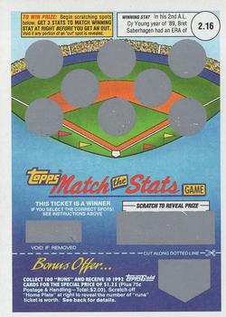 1992 Topps - Match the Stats Game #NNO Bret Saberhagen Front