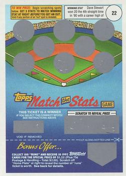 1992 Topps - Match the Stats Game #NNO Dave Stewart Front
