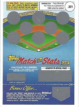 1992 Topps - Match the Stats Game #NNO Tony Oliva Front