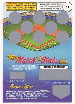 1992 Topps - Match the Stats Game #NNO Dennis Martinez Front