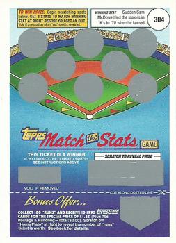 1992 Topps - Match the Stats Game #NNO Sam McDowell Front