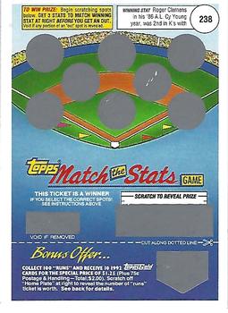 1992 Topps - Match the Stats Game #NNO Roger Clemens Front