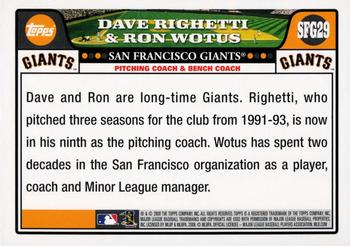 2008 Topps Emerald Nuts San Francisco Giants #SFG29 Dave Righetti / Ron Wotus Back