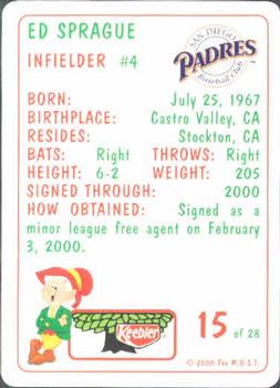 2000 Keebler San Diego Padres #15 Ed Sprague Back