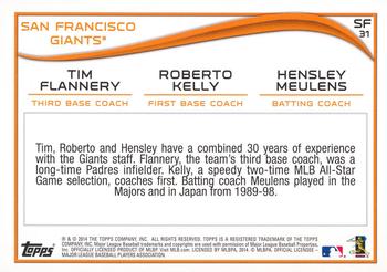 2014 Topps Coca-Cola San Francisco Giants #SF31 Tim Flannery / Roberto Kelly / Hensley Meulens Back