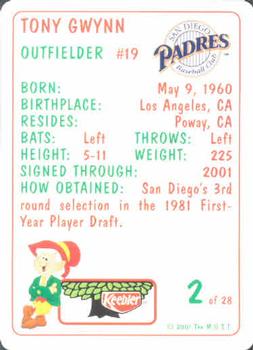 2001 Keebler San Diego Padres #2 Tony Gwynn Back