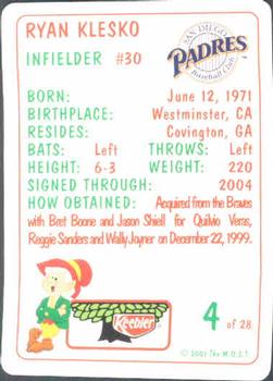 2001 Keebler San Diego Padres #4 Ryan Klesko Back