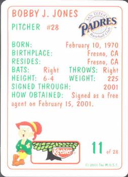 2001 Keebler San Diego Padres #11 Bobby J. Jones Back