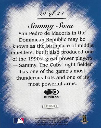 1997 Studio - Master Strokes 8x10 #19 Sammy Sosa Back