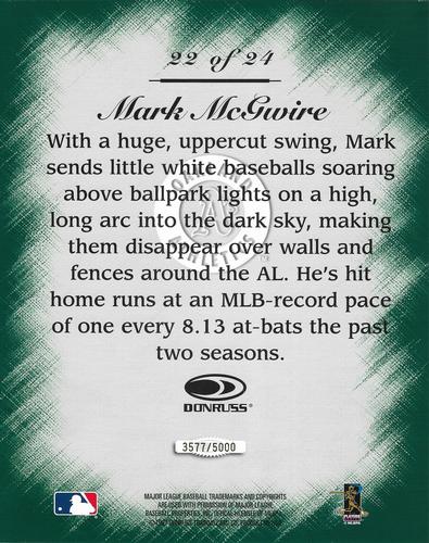 1997 Studio - Master Strokes 8x10 #22 Mark McGwire Back