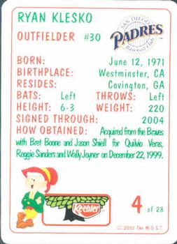 2002 Keebler San Diego Padres SGA #4 Ryan Klesko Back