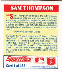 1989 Sportflics - The Unforgetables #1 Sam Thompson Back