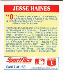 1989 Sportflics - The Unforgetables #7 Jesse Haines Back