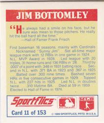 1989 Sportflics - The Unforgetables #11 Jim Bottomley Back
