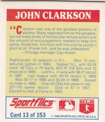 1989 Sportflics - The Unforgetables #13 John Clarkson Back