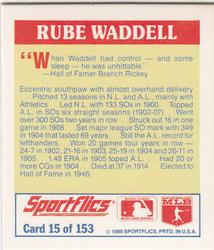1989 Sportflics - The Unforgetables #15 Rube Waddell Back