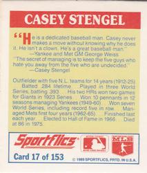 1989 Sportflics - The Unforgetables #17 Casey Stengel Back
