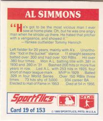 1989 Sportflics - The Unforgetables #19 Al Simmons Back