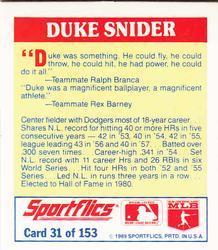 1989 Sportflics - The Unforgetables #31 Duke Snider Back