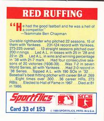 1989 Sportflics - The Unforgetables #33 Red Ruffing Back