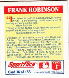 1989 Sportflics - The Unforgetables #36 Frank Robinson Back