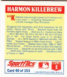 1989 Sportflics - The Unforgetables #40 Harmon Killebrew Back