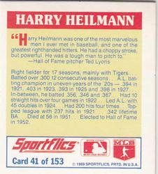 1989 Sportflics - The Unforgetables #41 Harry Heilmann Back