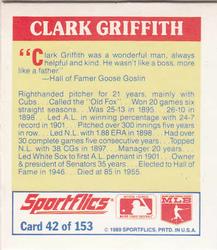 1989 Sportflics - The Unforgetables #42 Clark Griffith Back
