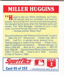 1989 Sportflics - The Unforgetables #45 Miller Huggins Back