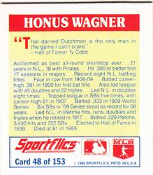 1989 Sportflics - The Unforgetables #48 Honus Wagner Back