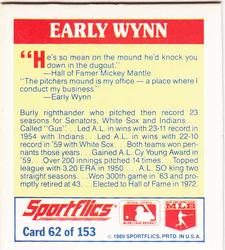 1989 Sportflics - The Unforgetables #62 Early Wynn Back