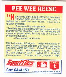 1989 Sportflics - The Unforgetables #64 Pee Wee Reese Back