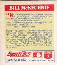 1989 Sportflics - The Unforgetables #72 Bill McKechnie Back