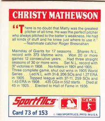 1989 Sportflics - The Unforgetables #73 Christy Mathewson Back