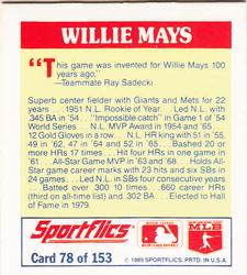 1989 Sportflics - The Unforgetables #78 Willie Mays Back