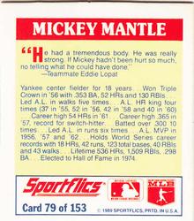 1989 Sportflics - The Unforgetables #79 Mickey Mantle Back