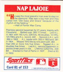 1989 Sportflics - The Unforgetables #81 Nap Lajoie Back