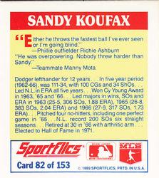 1989 Sportflics - The Unforgetables #82 Sandy Koufax Back