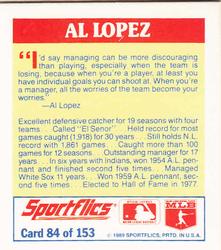 1989 Sportflics - The Unforgetables #84 Al Lopez Back