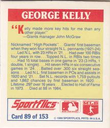 1989 Sportflics - The Unforgetables #89 George Kelly Back
