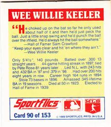 1989 Sportflics - The Unforgetables #90 Wee Willie Keeler Back