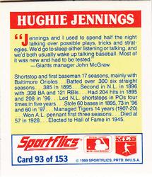 1989 Sportflics - The Unforgetables #93 Hughie Jennings Back