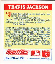 1989 Sportflics - The Unforgetables #94 Travis Jackson Back