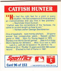 1989 Sportflics - The Unforgetables #96 Catfish Hunter Back