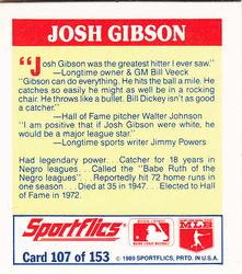 1989 Sportflics - The Unforgetables #107 Josh Gibson Back