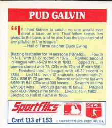 1989 Sportflics - The Unforgetables #113 Pud Galvin Back