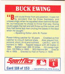 1989 Sportflics - The Unforgetables #118 Buck Ewing Back