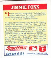 1989 Sportflics - The Unforgetables #119 Jimmie Foxx Back