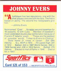 1989 Sportflics - The Unforgetables #121 Johnny Evers Back