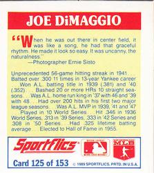 1989 Sportflics - The Unforgetables #125 Joe DiMaggio Back